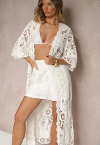 Renee - Biała Narzutka z Bawełny z Ażurowym Wzorem Kolorissa. Kolor: biały. Materiał: bawełna. Wzór: ażurowy. Styl: elegancki
