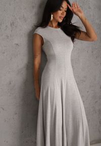 Renee - Szara Sukienka z Bawełny o Rozkloszowanym Kroju z Dzianiny Portulaca. Okazja: na co dzień. Kolor: szary. Materiał: bawełna, dzianina. Typ sukienki: proste, rozkloszowane. Styl: casual #5