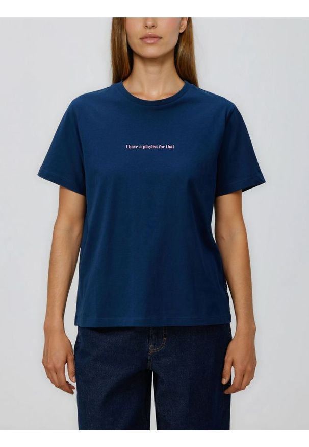 Reserved - T-shirt z napisem - granatowy. Kolor: niebieski. Materiał: bawełna. Wzór: napisy