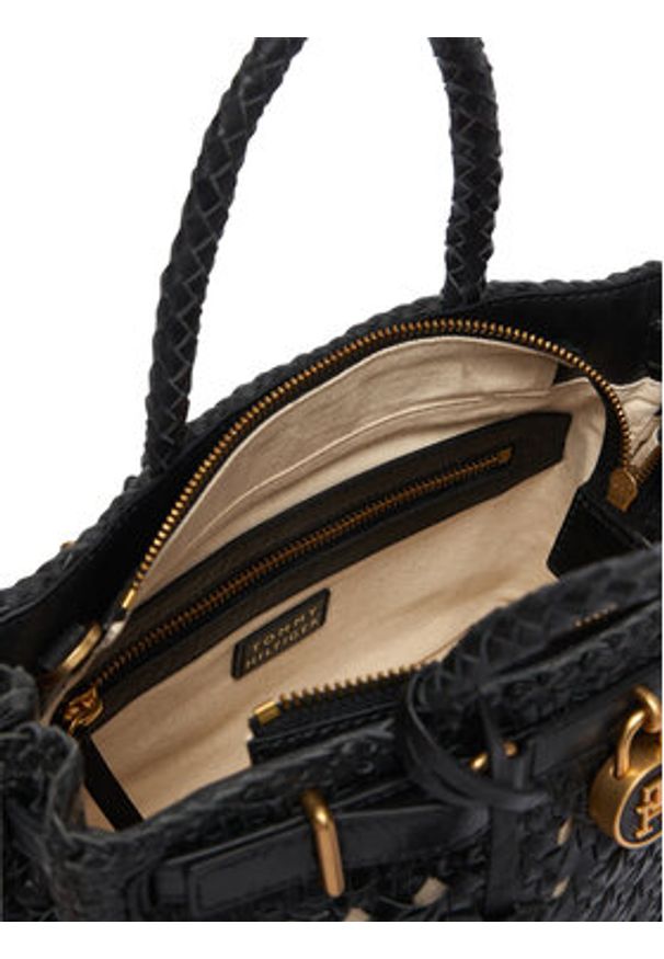 TOMMY HILFIGER - Tommy Hilfiger Torebka American Icon Mini Tote Braided AW0AW18734 Czarny. Kolor: czarny. Materiał: skórzane