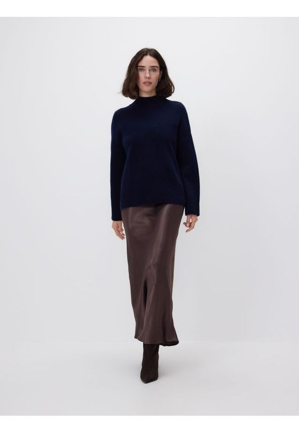 Reserved - Wełniany sweter - granatowy. Kolor: niebieski. Materiał: wełna