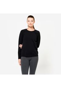 DOMYOS - Koszulka z długim rękawem damska Domyos Gym & Pilates. Kolor: czarny. Materiał: bawełna, materiał, elastan. Długość rękawa: długi rękaw. Długość: długie. Sezon: zima. Sport: joga i pilates