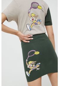 Ellesse spódnica x Looney Tunes kolor zielony mini ołówkowa. Kolor: zielony. Materiał: bawełna. Wzór: nadruk