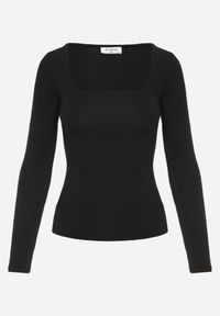 Renee - Czarna Bluzka z Elastycznego Materiału o Kwadratowym Dekolcie z Wiskozą Nemosa. Typ kołnierza: dekolt kwadratowy. Kolor: czarny. Materiał: wiskoza, materiał. Długość rękawa: długi rękaw. Długość: długie #8