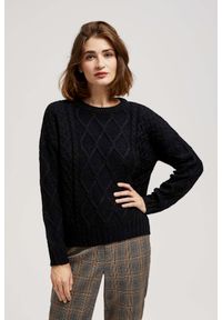 MOODO - Sweter z ozdobnym splotem długimi rękawami czarny. Kolor: czarny. Materiał: akryl. Długość rękawa: długi rękaw. Długość: długie. Wzór: ze splotem