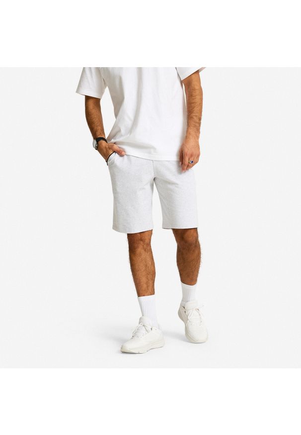 DOMYOS - Spodenki fitness męskie Domyos regular. Kolor: szary. Materiał: materiał. Sport: fitness