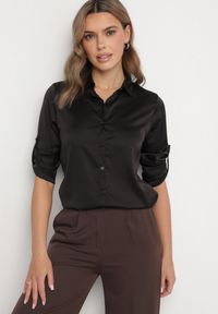 Born2be - Czarna Koszula o Klasycznym Kroju z Kołnierzykiem Jarinsse. Okazja: na co dzień. Kolor: czarny. Materiał: jeans. Styl: klasyczny #7