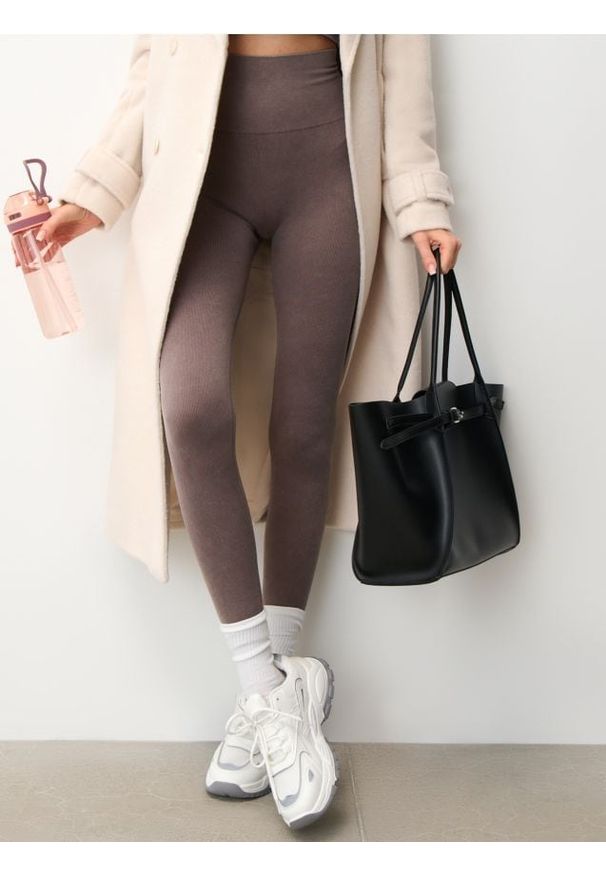Sinsay - Legginsy - brązowy. Kolor: brązowy. Materiał: materiał, prążkowany