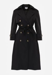 Renee - Czarny Płaszcz Trencz z Bawełny i Wiskozy z Wiązanym Paskiem i Klapą Lissien. Kolor: czarny. Materiał: wiskoza, bawełna #8