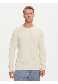 Tommy Jeans Sweter Essential DM0DM18370 Beżowy Slim Fit. Kolor: beżowy. Materiał: bawełna