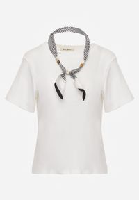 Renee - Biały Bawełniany T-shirt Hillswor Ozdobiony Apaszką. Kolor: biały. Materiał: bawełna. Wzór: aplikacja. Styl: elegancki #7