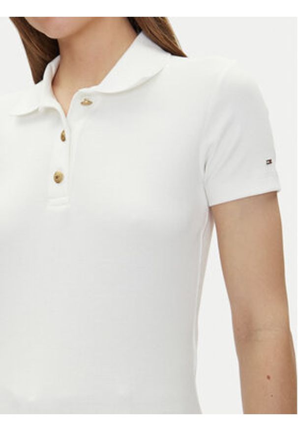 TOMMY HILFIGER - Tommy Hilfiger Polo Slim Gold Button Polo Ss WW0WW45436 Biały Regular Fit. Typ kołnierza: polo. Kolor: biały. Materiał: bawełna