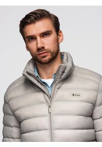 Ombre Clothing - Pikowana męska kurtka z dwoma zapięciami - jasnoszara V2 - Rozmiar: XL. Okazja: na co dzień. Kolor: szary. Materiał: nylon, tkanina, poliester, materiał. Wzór: gładki, aplikacja. Styl: klasyczny, casual, elegancki #7