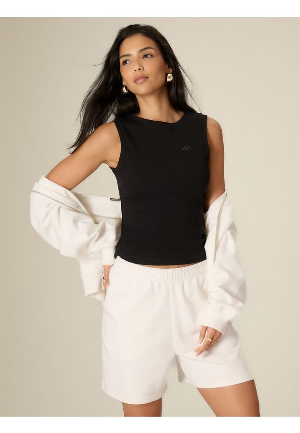 4f - 4F Top slim z prążkowanej dzianiny damski - czarny M. Kolor: czarny. Materiał: prążkowany, dzianina