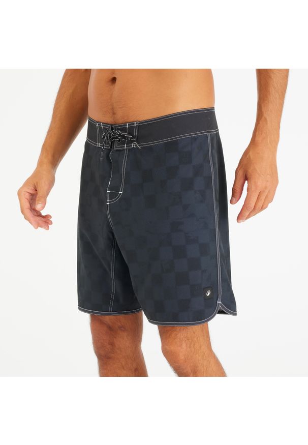OLAIAN - Spodenki surfingowe męskie Olaian 500 18" Checky. Kolor: czarny. Materiał: materiał, elastan, poliester. Długość: długie. Styl: sportowy