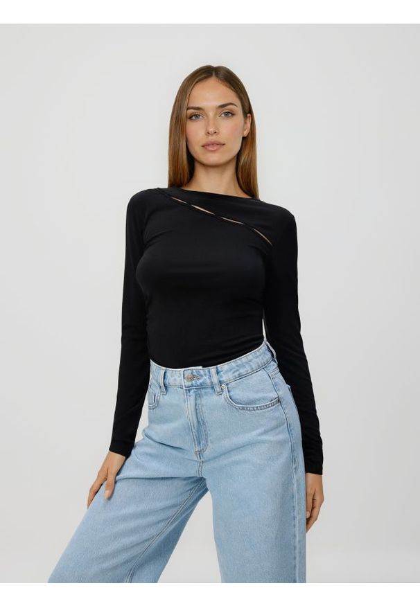 Reserved - Longsleeve z lyocellem - czarny. Kolor: czarny. Materiał: dzianina. Długość rękawa: długi rękaw