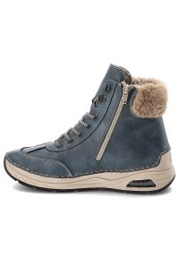 Niebieskie Botki Rieker Ocieplane Obuwie Damskie. Okazja: na co dzień. Zapięcie: sznurówki. Kolor: niebieski. Materiał: futro. Styl: casual, sportowy #5