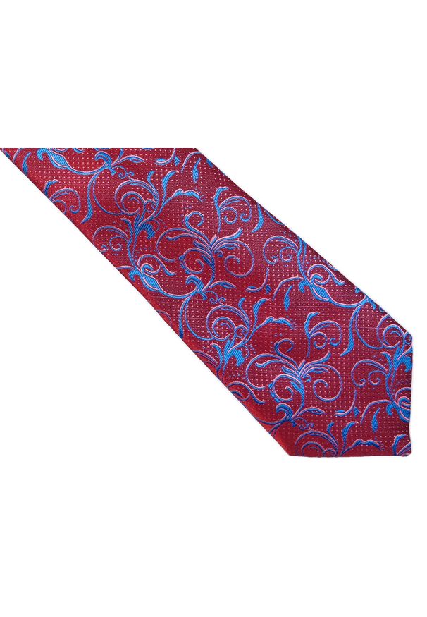 Modini - Bordowy krawat męski we florystyczny wzór C9. Kolor: czerwony. Materiał: mikrofibra, tkanina