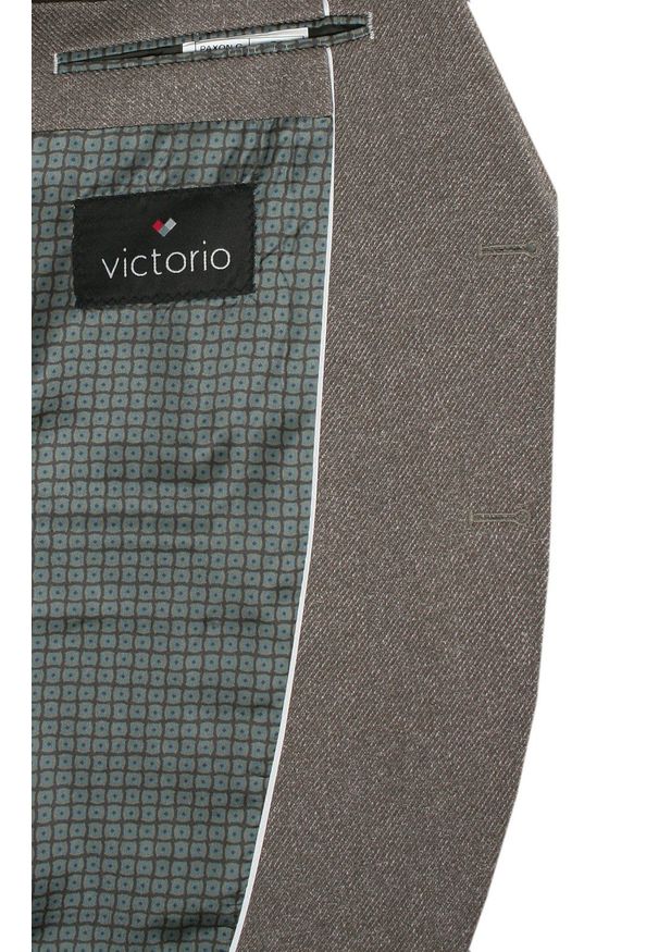 Victorio - Marynarka, Brązowa Casualowa, Taliowana, 2 Guziki, Dwa Rozcięcia, Slim -VICTORIO. Okazja: na co dzień. Kolor: brązowy, beżowy, wielokolorowy. Materiał: poliester. Styl: casual