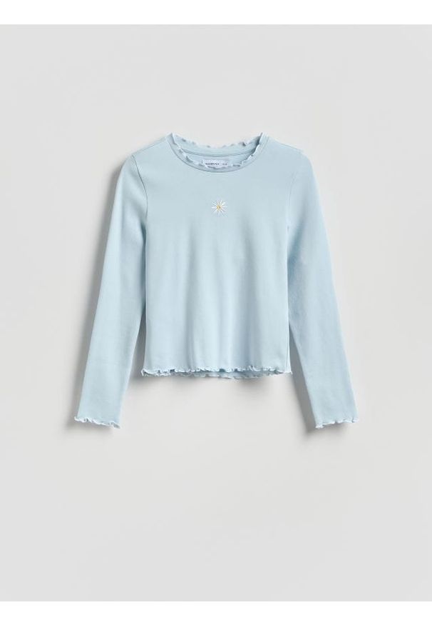 Reserved - Koszulka z haftem - jasnoniebieski. Kolor: niebieski. Materiał: bawełna. Wzór: haft