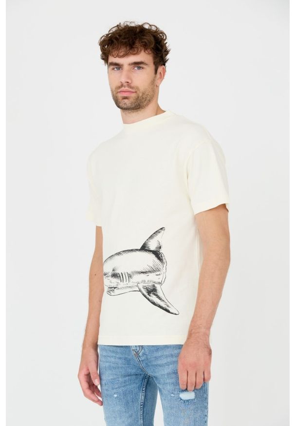 PALM ANGELS Beżowy męski t-shirt Broken Shark, Rozmiar XL. Kolor: beżowy