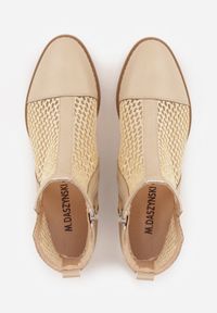 Renee - Beżowe Plecione Botki z Wkładką ze Skóry Naturalnej Nadelle. Kolor: beżowy. Materiał: skóra. Wzór: haft. Styl: elegancki, boho #2