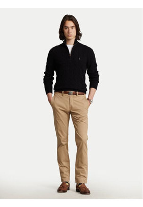 Polo Ralph Lauren Sweter 710876766005 Czarny Regular Fit. Typ kołnierza: polo. Kolor: czarny. Materiał: wełna