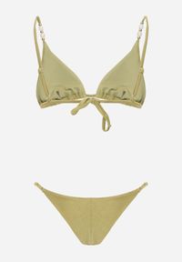 Born2be - Jasnozielone Bikini Wiązany Biustonosz z Koralikami i Majtki Figi Aglasia. Kolekcja: plus size. Kolor: zielony. Materiał: len. Wzór: aplikacja #6