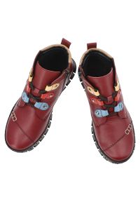 Czerwone Botki Armodo Skórzane Buty Damskie. Okazja: na co dzień. Kolor: czerwony. Materiał: skóra. Wzór: kolorowy. Styl: casual #7