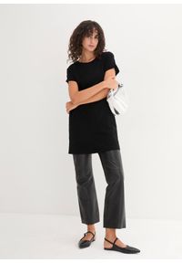 bonprix - Długi T-shirt z czystej bawełny. Kolor: czarny. Materiał: bawełna. Długość rękawa: krótki rękaw. Długość: krótkie, długie #3