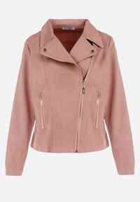 Born2be - Ciemnoróżowa Kurtka Ramoneska z Imitacji Zamszu z Asymetrycznym Suwakiem Maisen. Kolekcja: plus size. Kolor: różowy. Materiał: zamsz #5
