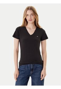 Tommy Jeans T-Shirt Tjw Skinny Stretch DW0DW09197 Czarny Slim Fit. Kolor: czarny. Materiał: bawełna