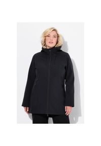 ULLA POPKEN - Damskie Długa kurtka softshell HYPRAR hydrofobowa trapezowy krój. Kolekcja: plus size. Kolor: czarny. Materiał: poliester, materiał, elastan. Długość: długie. Sport: turystyka piesza #1