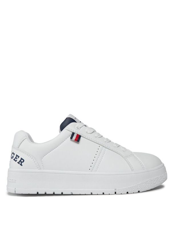 TOMMY HILFIGER - Tommy Hilfiger Sneakersy Logo Low Cut Lace-Up Sneaker T3X9-33360-1355 S Biały. Kolor: biały. Materiał: skóra