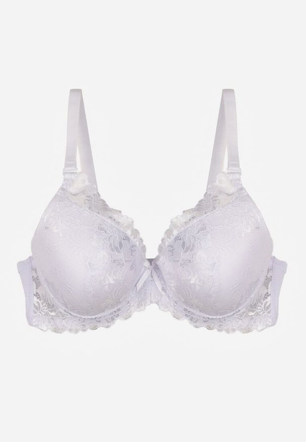 Born2be - Biały Klasyczny Biustonosz Zdobiony Koronką Idarodia. Kolor: biały. Materiał: koronka. Wzór: koronka, aplikacja