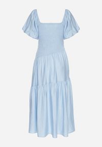 Born2be - Niebieska Sukienka Rozkloszowana z Wiskozy z Kwadratowym Dekoltem i Drapowaniem Napessia. Okazja: na co dzień. Typ kołnierza: dekolt kwadratowy. Kolor: niebieski. Materiał: wiskoza. Styl: klasyczny, casual, elegancki #6