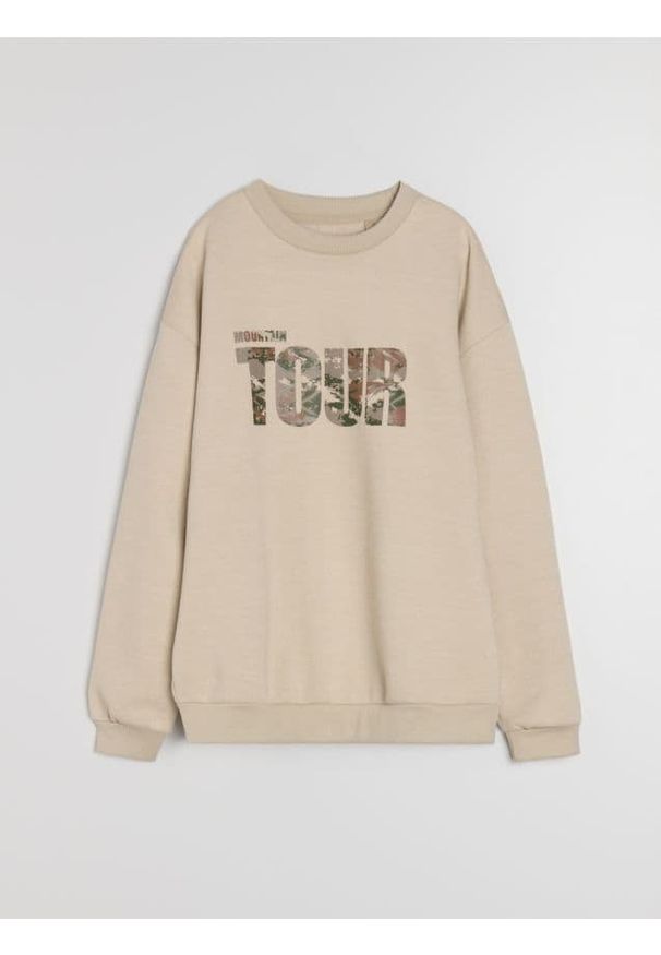 Sinsay - Bluza crewneck z napisem - beżowy. Kolor: beżowy. Wzór: napisy