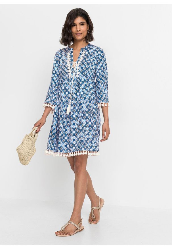 bonprix - Sukienka tunikowa z miękkiej wiskozy. Kolor: niebieski. Materiał: wiskoza