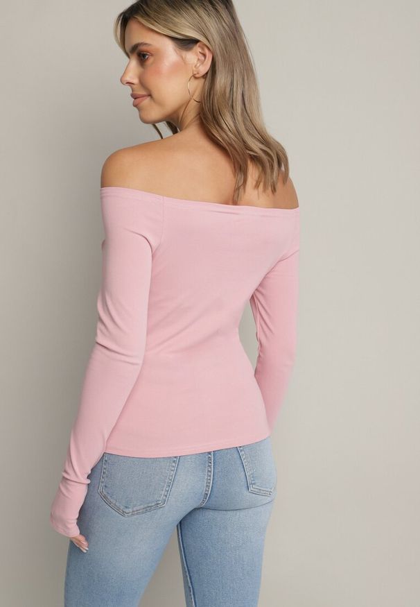 Born2be - Różowa Bawełniana Bluzka z Otworem na Kciuk Terwiwi. Kolor: różowy. Materiał: bawełna. Długość rękawa: długi rękaw. Długość: długie