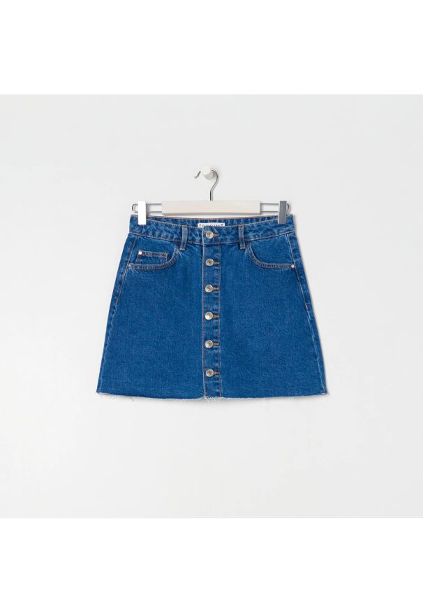 Sinsay - Spódnica jeansowa mini - Niebieski. Kolor: niebieski. Materiał: jeans