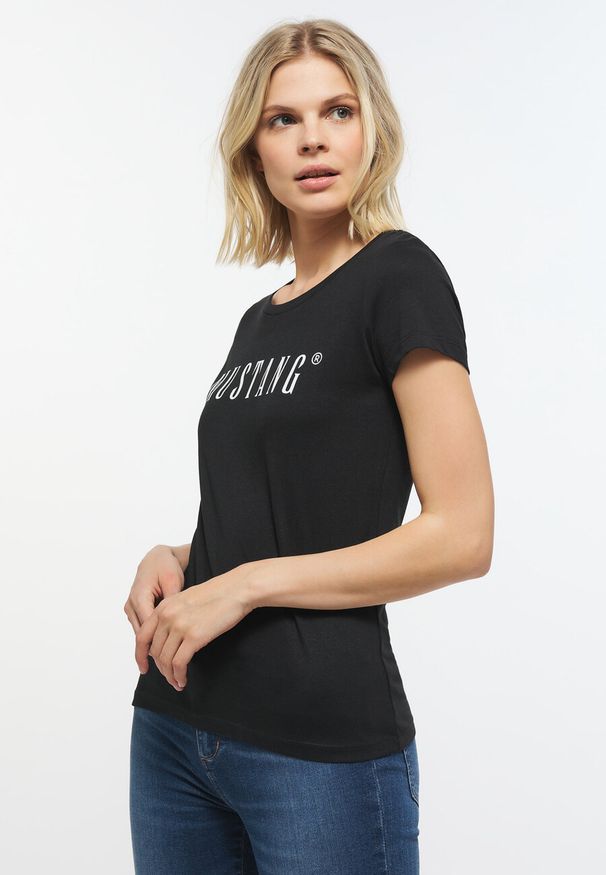 Mustang - MUSTANG Alina C Tee Logo Damski T-shirt Koszulka Black 1013222 4142
