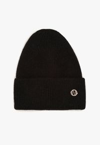 Renee - Czarna Czapka Beanie z Dodatkiem Angory i Metaliczną Aplikacją Delathor. Kolor: czarny. Materiał: materiał. Wzór: aplikacja. Styl: casual