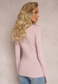 Renee - Różowa Bluzka z Elastycznej Bawełny o Dopasowanym Kroju Evas. Kolor: różowy. Materiał: bawełna