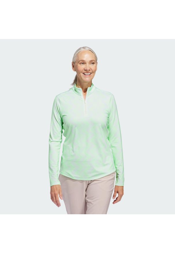 Adidas - Półgolf Women's Ultimate365 Printed Quarter-Zip. Typ kołnierza: golf. Kolor: niebieski. Materiał: materiał