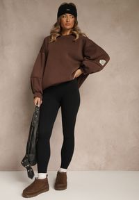 Renee - Czarne Legginsy High Waist z Prążkowanego Materiału z Wiskozą Tevandra. Okazja: na co dzień. Stan: podwyższony. Kolor: czarny. Materiał: materiał, wiskoza, prążkowany. Styl: casual #4
