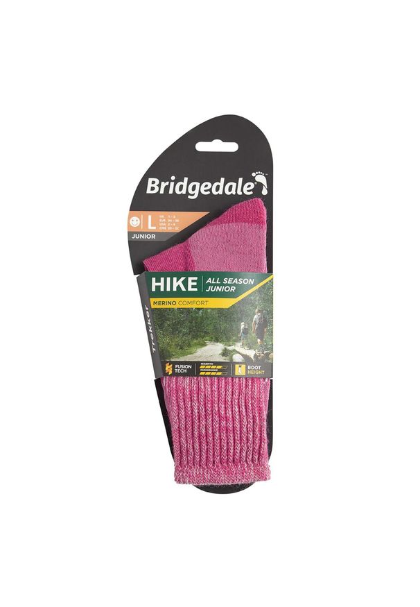BRIDGEDALE - Skarpety do turystyki dziecięce Bridgedale HIKE JUNIOR COM. Kolor: różowy. Sport: turystyka piesza