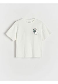 Reserved - T-shirt oversize z nadrukiem - złamana biel. Materiał: bawełna, dzianina. Wzór: nadruk #1