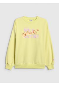 4f - 4F Bluza dresowa oversize bez kaptura dziewczęca - żółta 146/152 (10-12 lat). Okazja: na spacer, na co dzień. Typ kołnierza: bez kaptura. Kolor: żółty. Materiał: dresówka. Sezon: lato. Styl: casual, sportowy #1