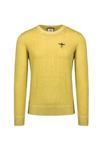 Aeronautica Militare - Sweter AERONAUTICA MILITARE. Kolor: żółty. Materiał: wiskoza, bawełna, prążkowany. Wzór: haft. Styl: klasyczny #1