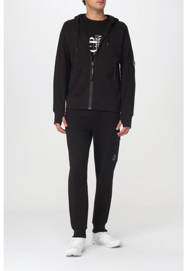 C.P. Company - C.P. COMPANY Czarna męska bluza Hooded Open. Kolor: czarny